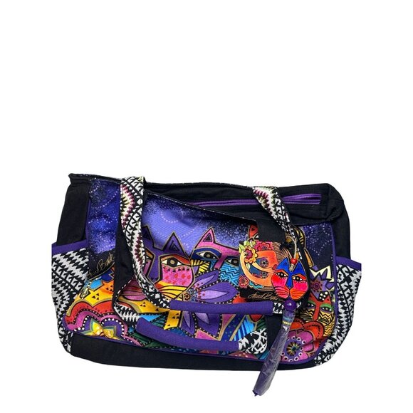 Laurel Burch LB5842 Laurels Garden Cat Floral Medium Pocket Tote - Picture 3 of 3